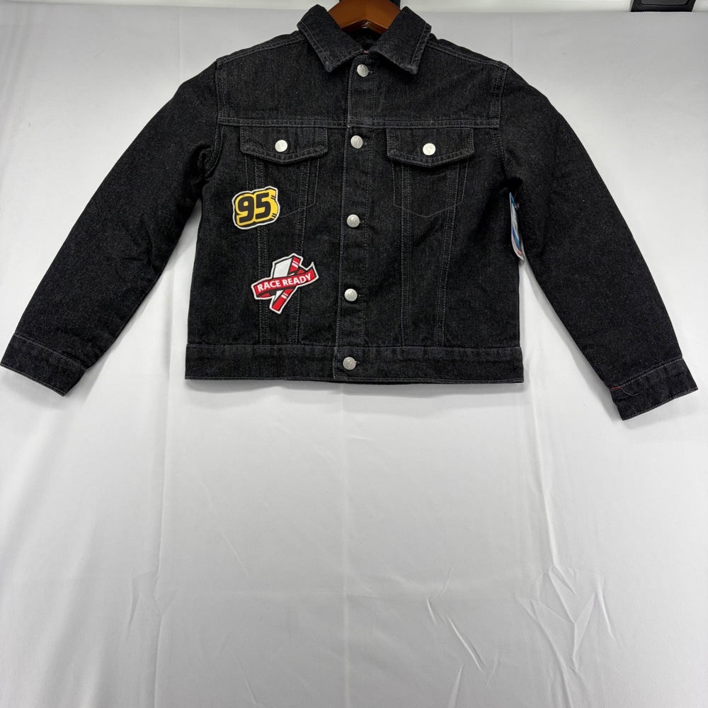 Disney Pixar Cars Lightning McQueen Black Denim Jacket Kids Size 5/6 NWT 95